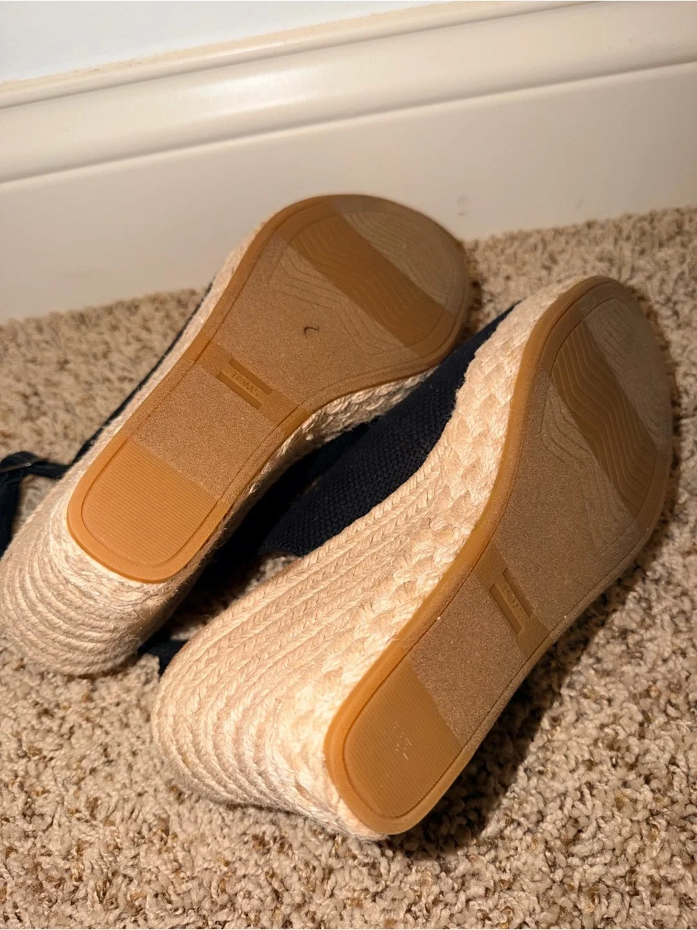 TOMS Black Open-Toe Espadrille Wedge Slingbacks
